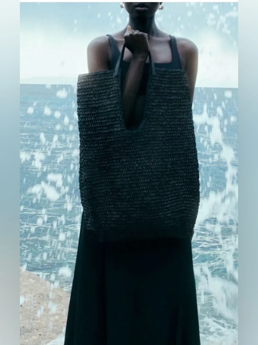 COS Black Woven Oversized Tote